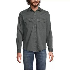 Lands' End Men's Sun Washed Overshirt Large Vintage Sage Button Down Dress Shirt